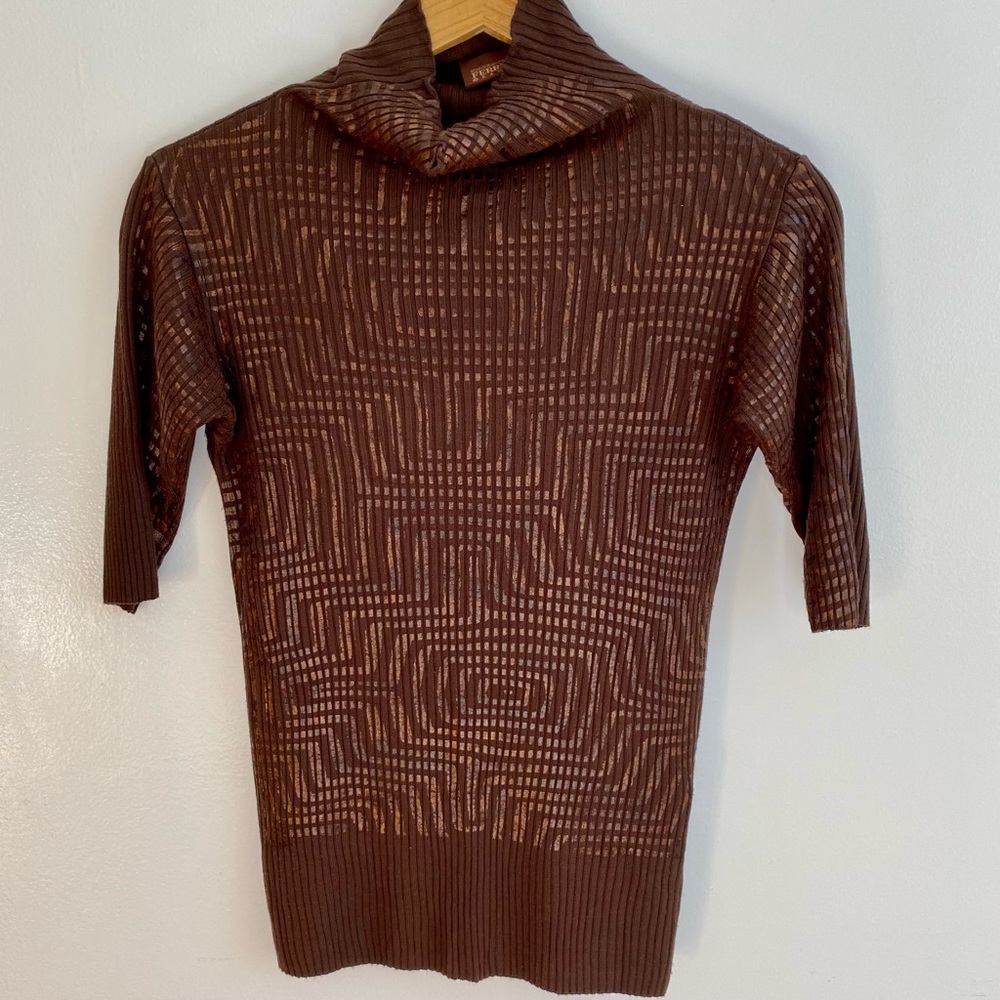 Gianfranco Ferre Ribbed-Knit Brown Slouchy Neck Top